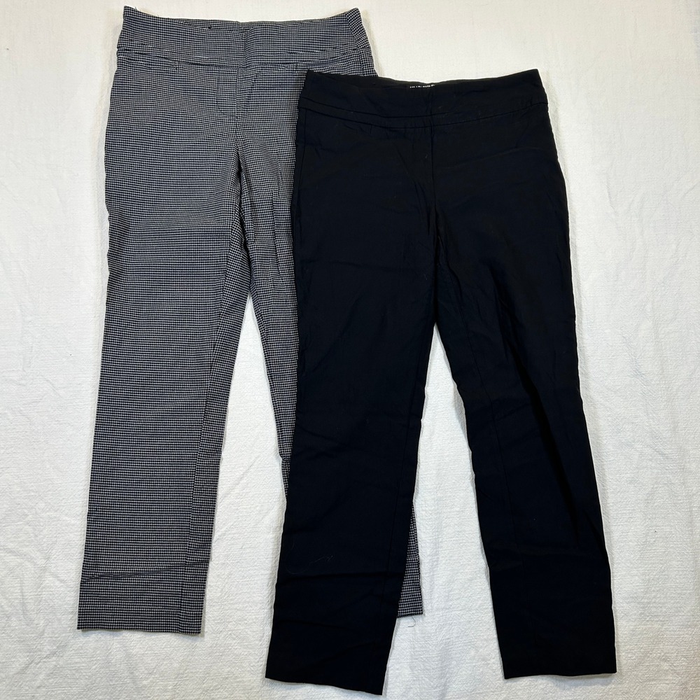 Lot of 2 Hilary Radley Womens Size 6 Pull On Stretch Pants Black Micro Check